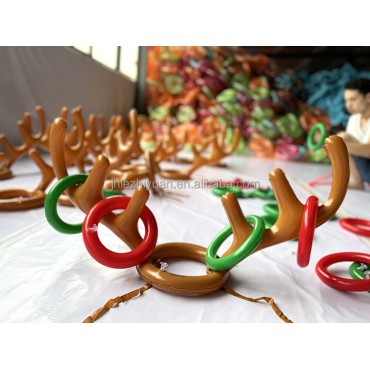 BSCI Factory Hot Selling Halloween Thanksgiving Decoration Christmas Toy Inflatable Hat Reindeer Antler Ring Toss Game