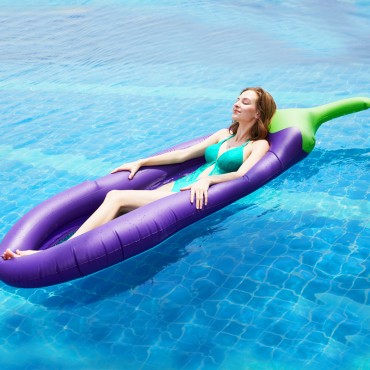 Inflatable eggplant floating drainage on adult eggplant swimming circle PVC floating bed wholesale