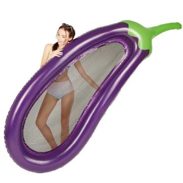 Inflatable eggplant floating drainage on adult eggplant swimming circle PVC floating bed wholesale