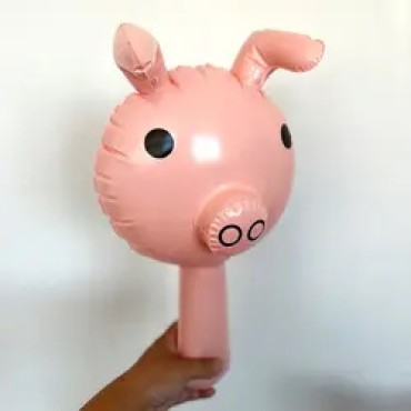 Hot pink pig head balloon hand stick inflatable pig toys Decorate animal toys for children's birthday parties