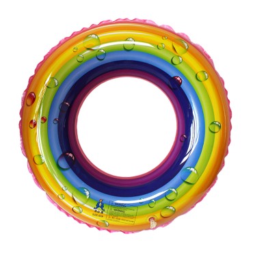 Inflatable rainbow swimming ring at outdoor water park